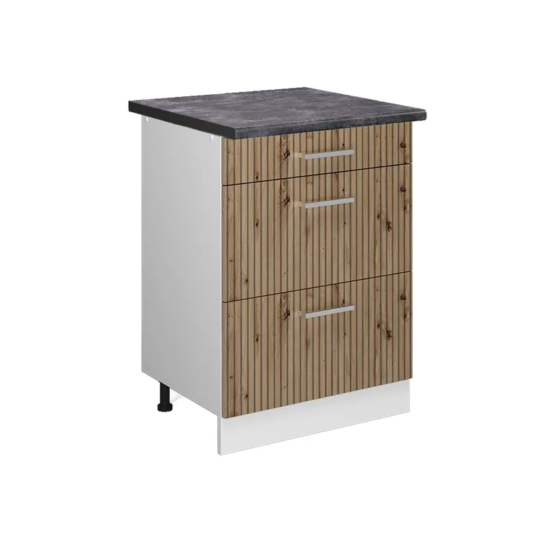 Promoție Dulap de bază de bucătărie R-Line Stejar artizanal 60 cm cu sertare, AP antracit Vicco