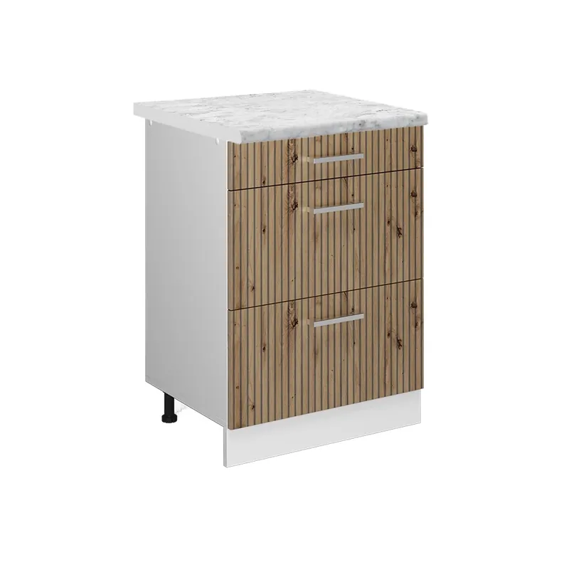 Dulap de bază de bucătărie R-Line Stejar artizanal 60 cm cu sertare, marmura AP Vicco Reducere extra