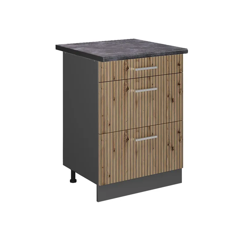 Dulap de bază de bucătărie R-Line Stejar artizanal 60 cm cu sertare, AP antracit Vicco Ofertă exclusivă