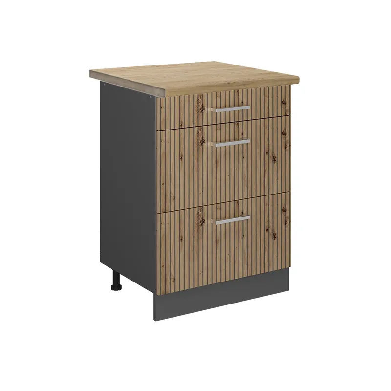 Reducere extra Dulap de bază de bucătărie R-Line Stejar artizanal 60 cm cu sertare, stejar AP Vicco