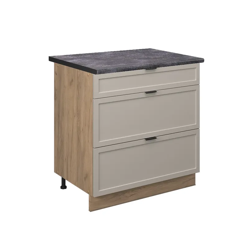 Dulap de bază de bucătărie Fame-Line GriBej 80 cm cu 3 sertare, AP antracit Vicco Bestseller
