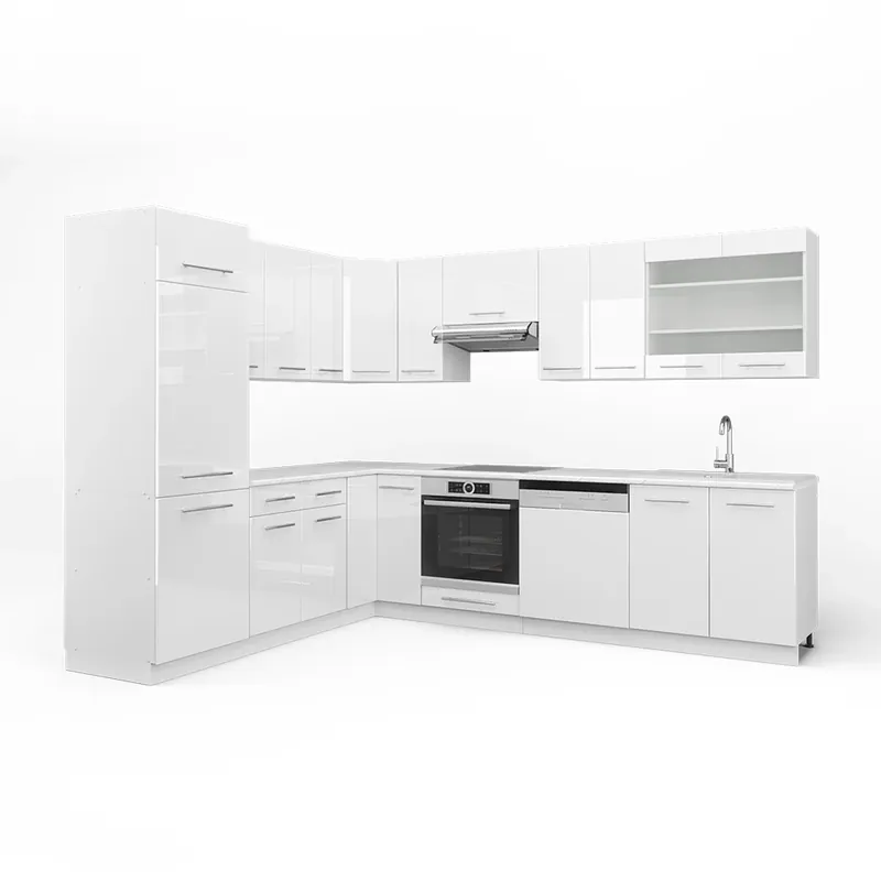Promoție Bucătărie de colț Fame-Line Alb lucios/alb 287 x 46 cm fara blat Vicco