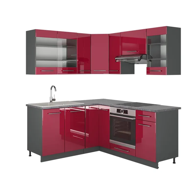 Bucătărie de colț Fame-Line Bordeaux lucios/antracit 190 x 46 cm fara blat Vicco Plată sigură