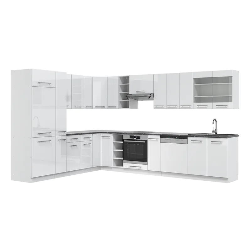 Cumpără acum Bucătărie de colț Fame-Line Alb lucios/alb 347 x 46 cm fara blat Vicco