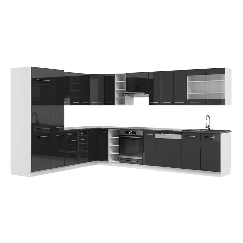 Super ofertă Bucătărie de colț Fame-Line Antracit lucios/alb 347 x 46 cm fara blat Vicco