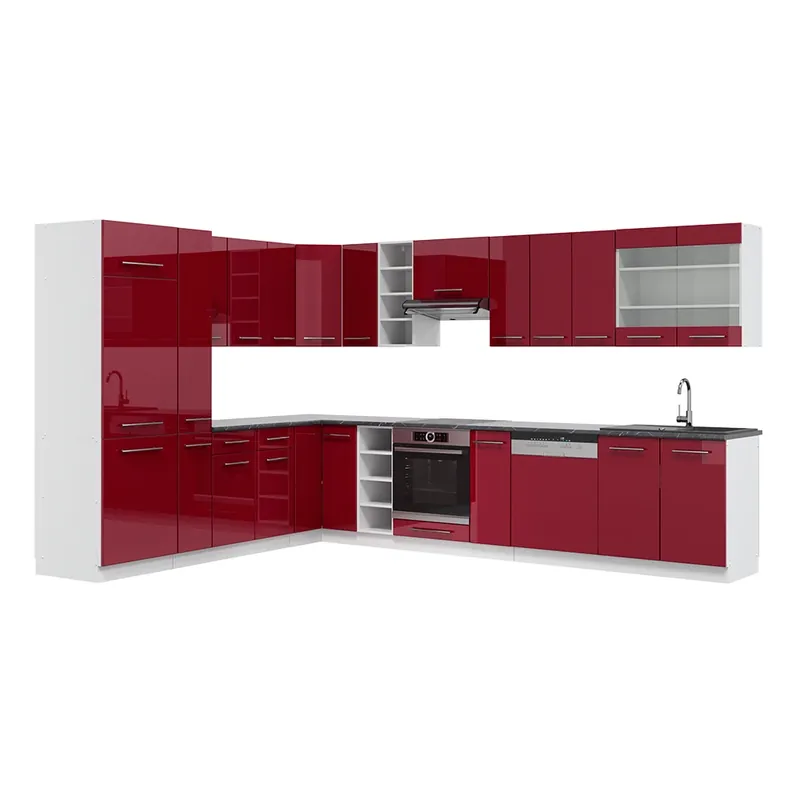 Promoție Bucătărie de colț Fame-Line Bordeaux lucios/alb 347 x 46 cm fara blat Vicco