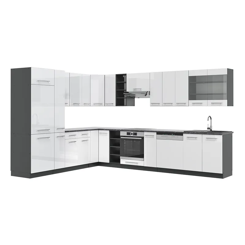 Bucătărie de colț Fame-Line Alb lucios/antracit 347 x 46 cm fara blat Vicco Promoție