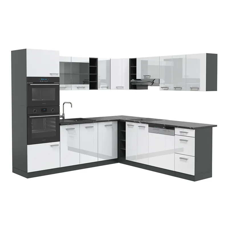Bucătărie de colț R-Line Alb lucios/antracit 247 x 46 cm fara blat Vicco Preț promoțional