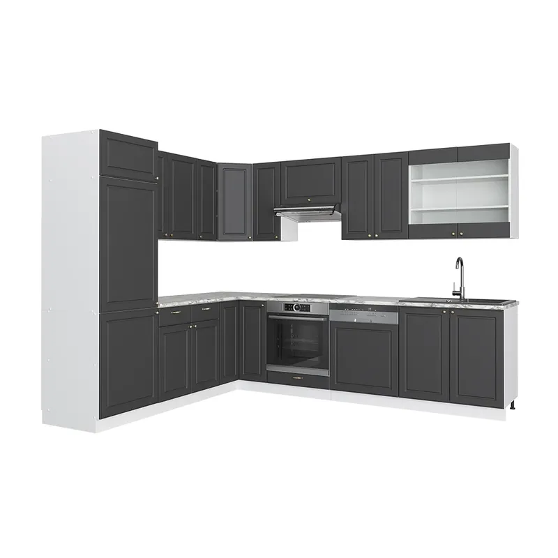 Bucătărie de colț Fame-Line Antracit auriu/alb 287 x 46 cm fara blat Vicco Expediere rapidă
