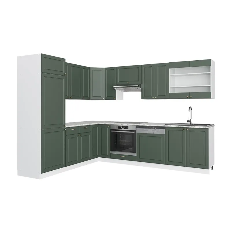 Bucătărie de colț Fame-Line Casă de țară verde-aurie/alb 287 x 46 cm fara blat Vicco Expediere rapidă