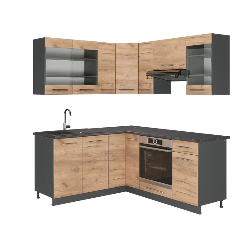 Bucătărie de colț Fame-Line Stejar Goldkraft/antracit 190 x 46 cm fara blat Vicco Preț redus