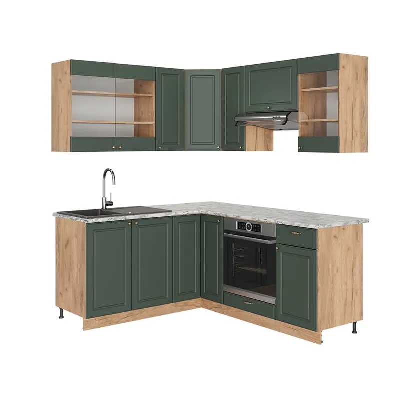 Bucătărie de colț Fame-Line Casă de țară verde-aurie/stejar Goldkraft 190 x 46 cm fara blat Vicco Mai ieftin