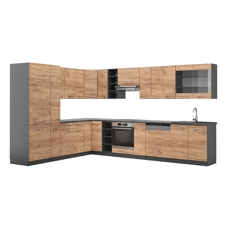 Bestseller Bucătărie de colț Fame-Line Stejar Goldkraft/antracit 347 x 46 cm fara blat Vicco