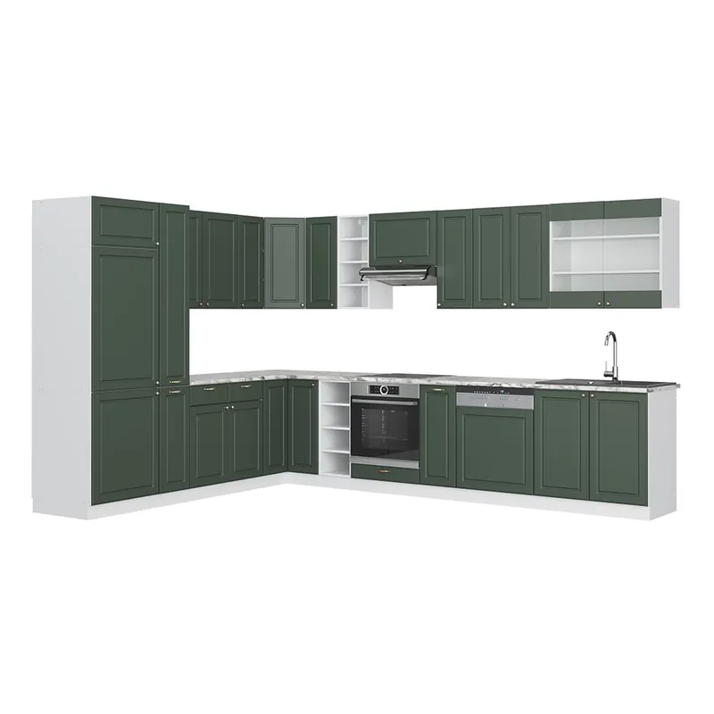 Plată securizată Bucătărie de colț Fame-Line Casă de țară verde-aurie/alb 347 x 46 cm fara blat Vicco