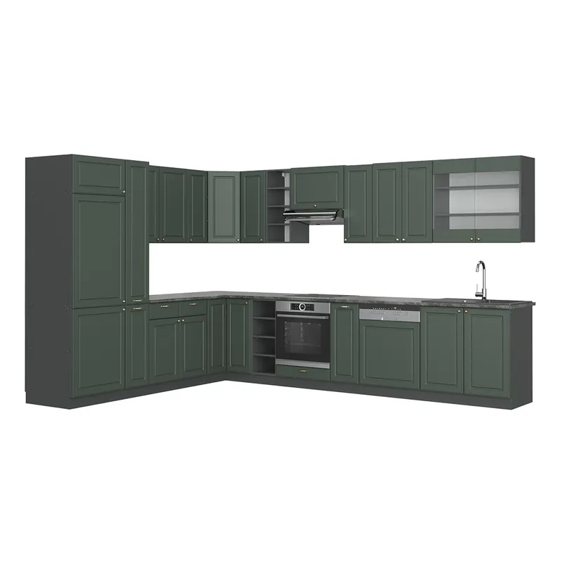 Mai ieftin Bucătărie de colț Fame-Line Casă de țară verde-aurie/antracit 347 x 46 cm fara blat Vicco