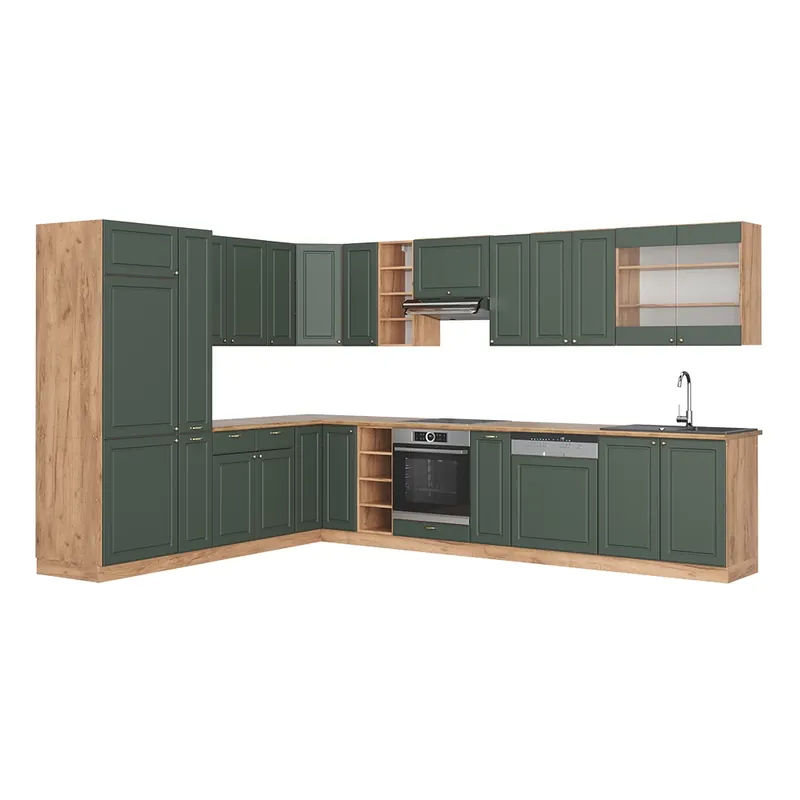 Bucătărie de colț Fame-Line Casă de țară verde-aurie/stejar Goldkraft 347 x 46 cm fara blat Vicco Lichidare de stoc