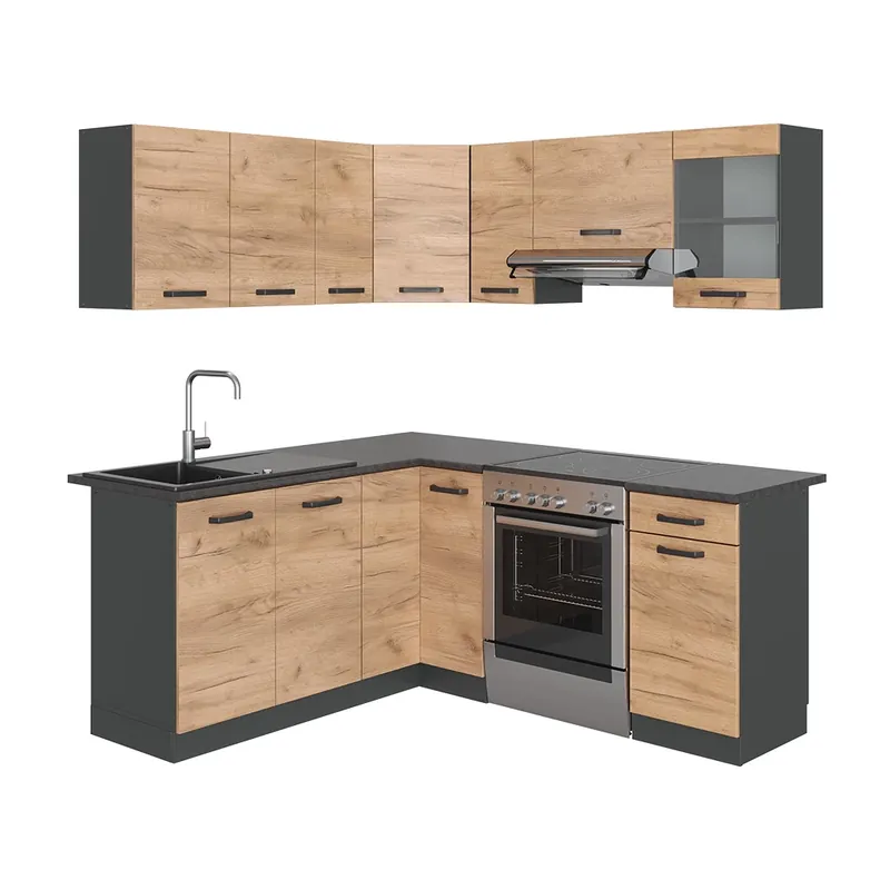 Promoție Bucătărie de colț Rick Stejar Goldkraft/antracit 190 x 46 cm , AP Antracit Vicco