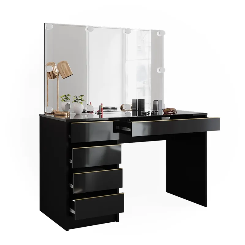 Vezi acum Set masă de toaletă Sherry Negru/Auriu 120 cm cu iluminare LED Vicco