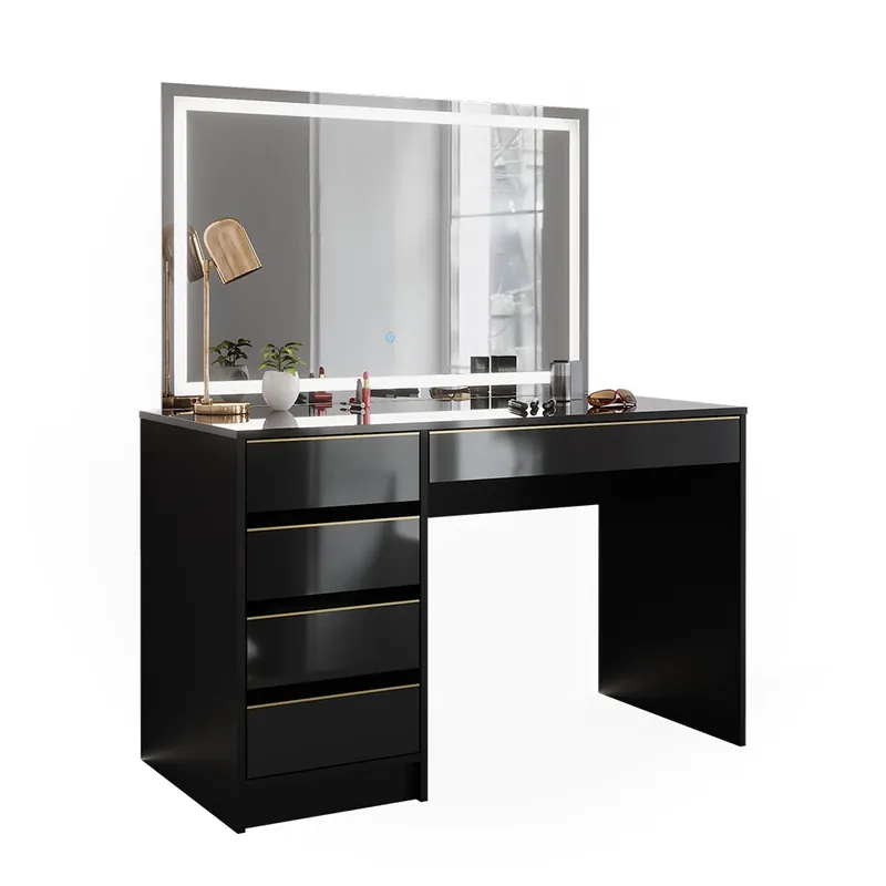 Premium Masă de toaletă Sherry Negru/Auriu 120 cm cu oglinda LED Vicco