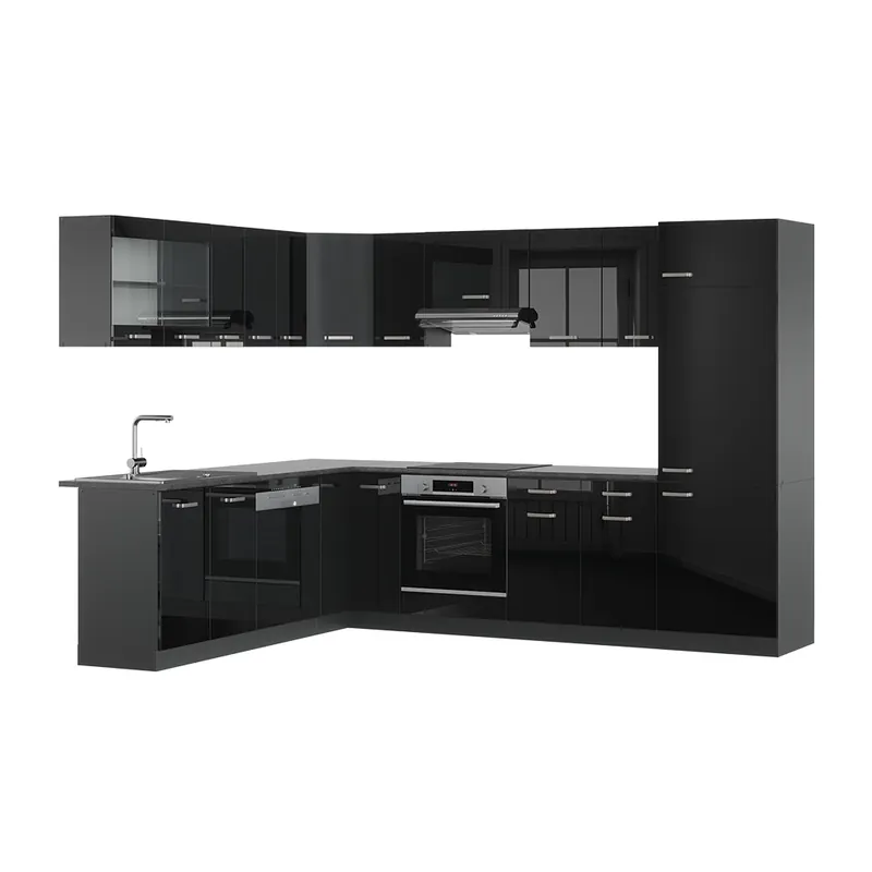 Bucătărie de colț R-Line Negru lucios/antracit 287 x 46 cm fara blat Vicco Reducere