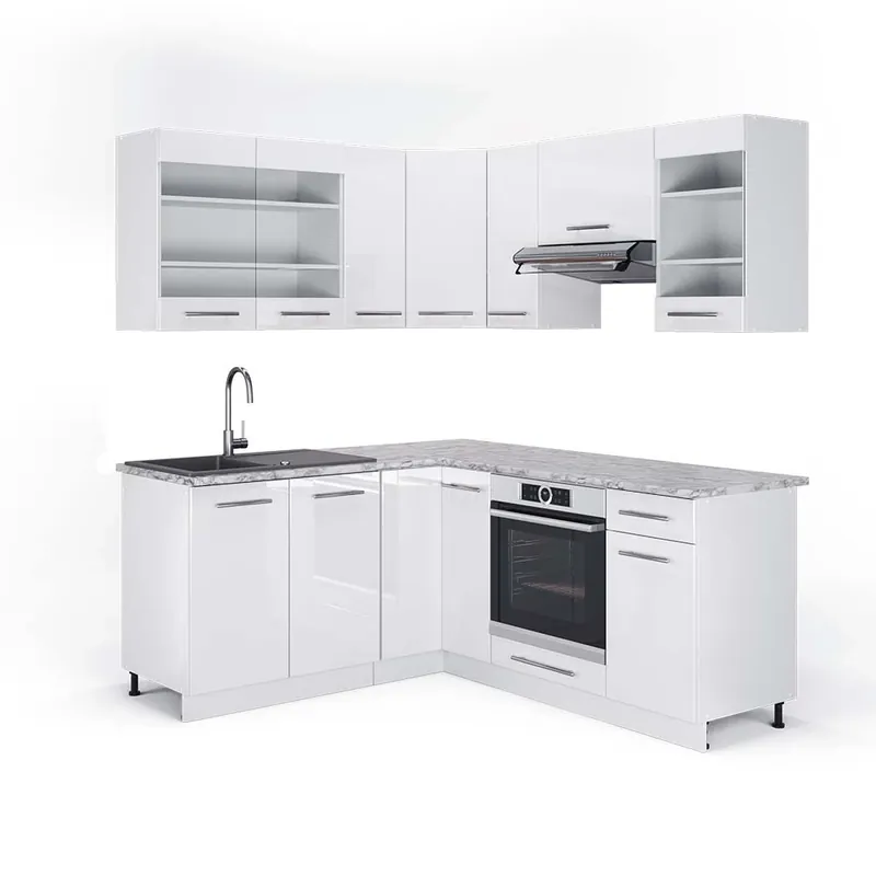 Reducere specială Bucătărie de colț Fame-Line Alb lucios/alb 190 x 60 cm , AP Marmură Vicco