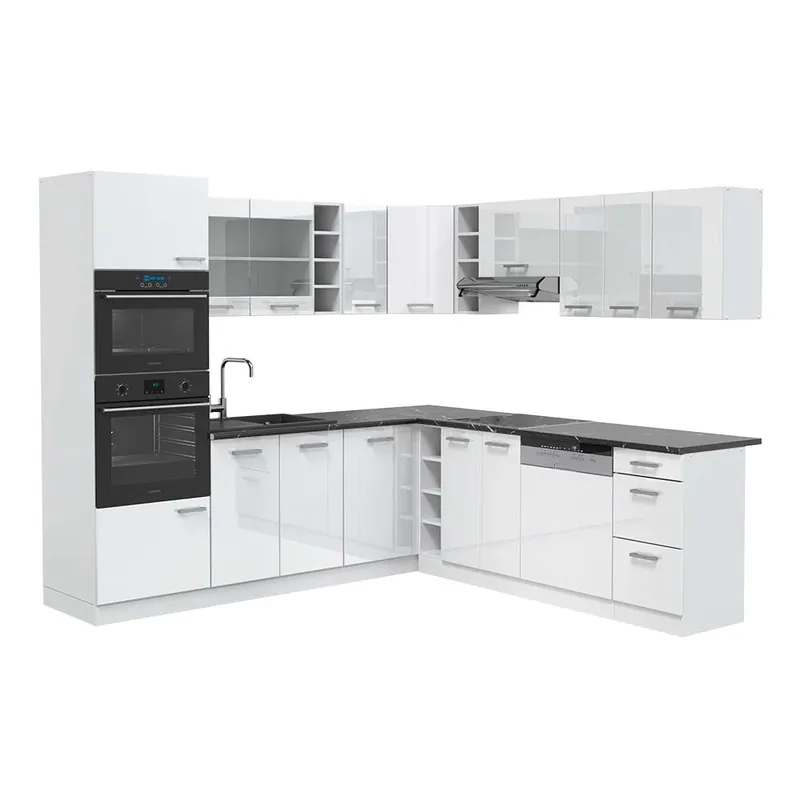 Bucătărie de colț R-Line Alb lucios/alb 247 x 60 cm , AP Antracit Vicco Reducere extra