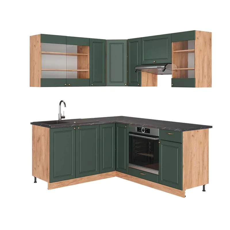 Bucătărie de colț Fame-Line Casă de țară verde-aurie/stejar Goldkraft 190 x 60 cm , AP Antracit Vicco Reduceri