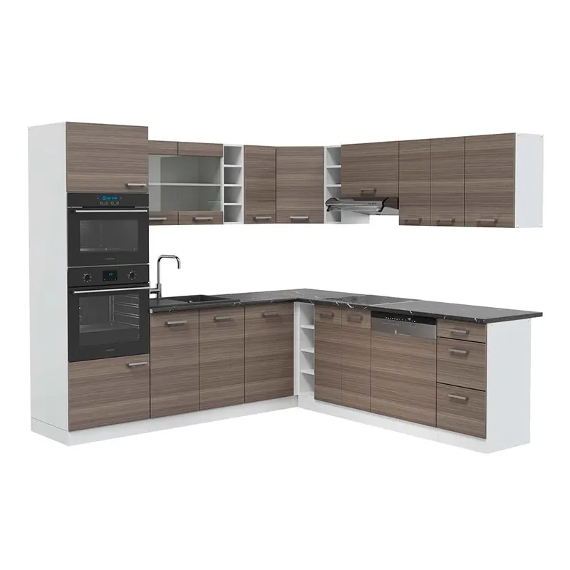 Expediere rapidă Bucătărie de colț R-Line Gri/alb nobil 247 x 60 cm , AP Antracit Vicco