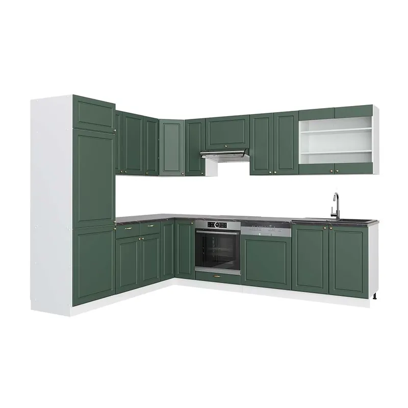 Discount Bucătărie de colț Fame-Line Casă de țară verde-aurie/alb 287 x 60 cm , AP Antracit Vicco