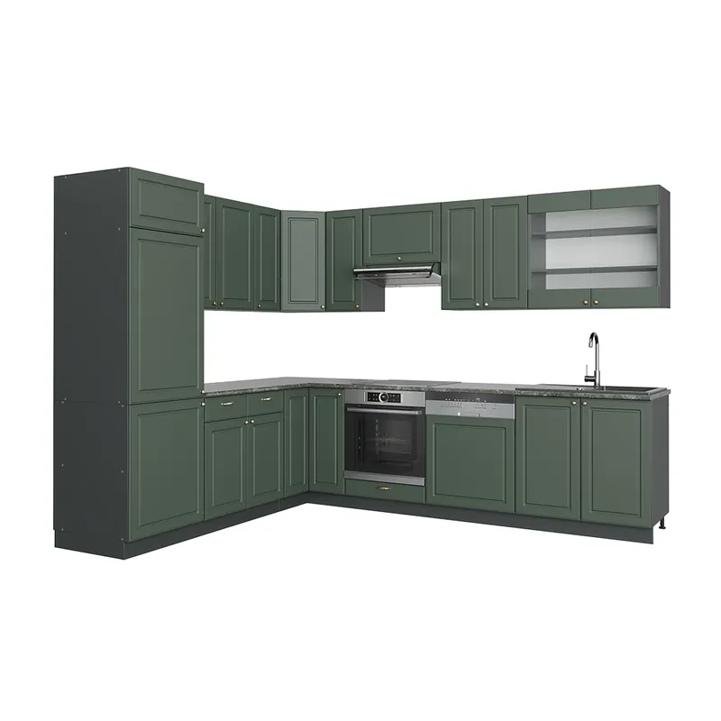 Cumpără online Bucătărie de colț Fame-Line Casă de țară verde-aurie/antracit 287 x 60 cm , AP Antracit Vicco