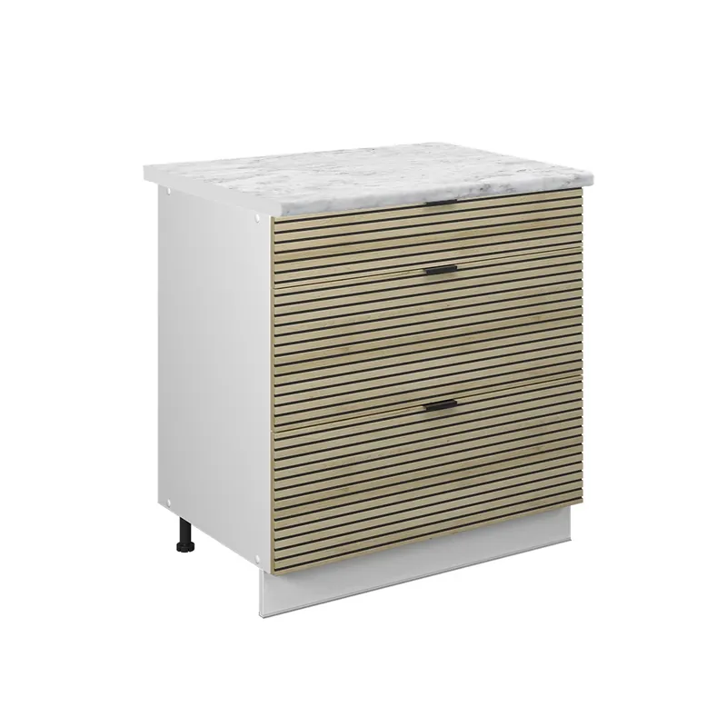 Super ofertă Dulap de bază de bucătărie Fame-Line Panou de stejar 80 cm cu 3 sertare, marmura AP Vicco