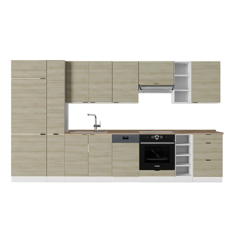 Disponibil imediat Kitchenette Fame-Line Panou stejar/alb 355 cm , AP Stejar Vicco