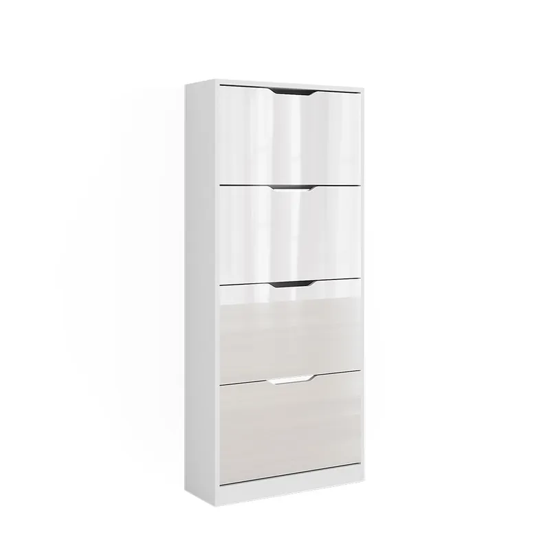 Dulap pentru pantofi Luca Alb/alb lucios 59x137 cm cu 4 sertare cu balamale Vicco Cel mai vândut