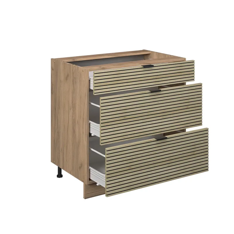 Dulap de bază de bucătărie Fame-Line Panou de stejar 80 cm cu 3 sertare, fără AP Vicco Comandă acum