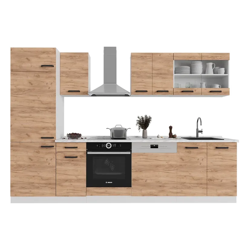 Preț mic Kitchenette R-Line Stejar Goldkraft/alb 300 cm fara blat Vicco