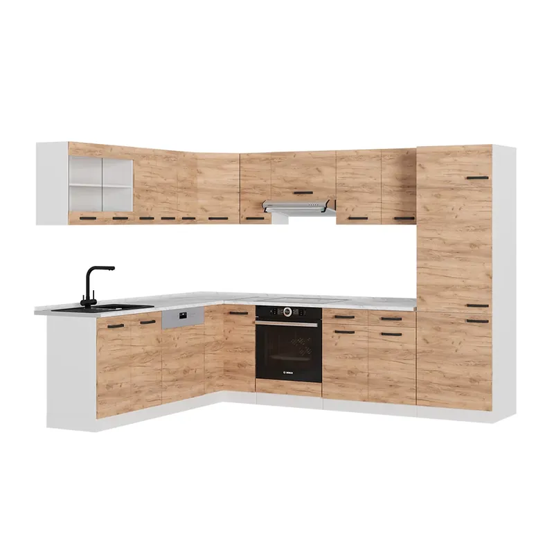 Bucătărie de colț R-Line Stejar Goldkraft/alb 287 x 60 cm marmură AP Vicco Promoție