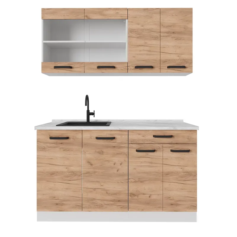 Bucătărie simplă R-Line Stejar Goldkraft/alb 140 cm marmură AP Vicco Promoție