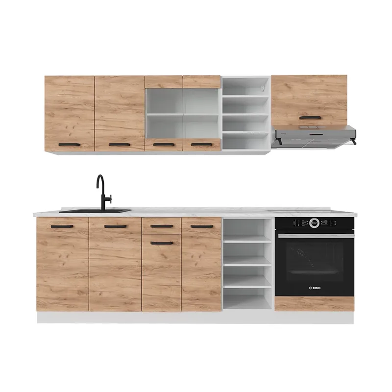 Kitchenette R-Line Stejar Goldkraft/alb 240 cm fara blat Vicco Reduceri