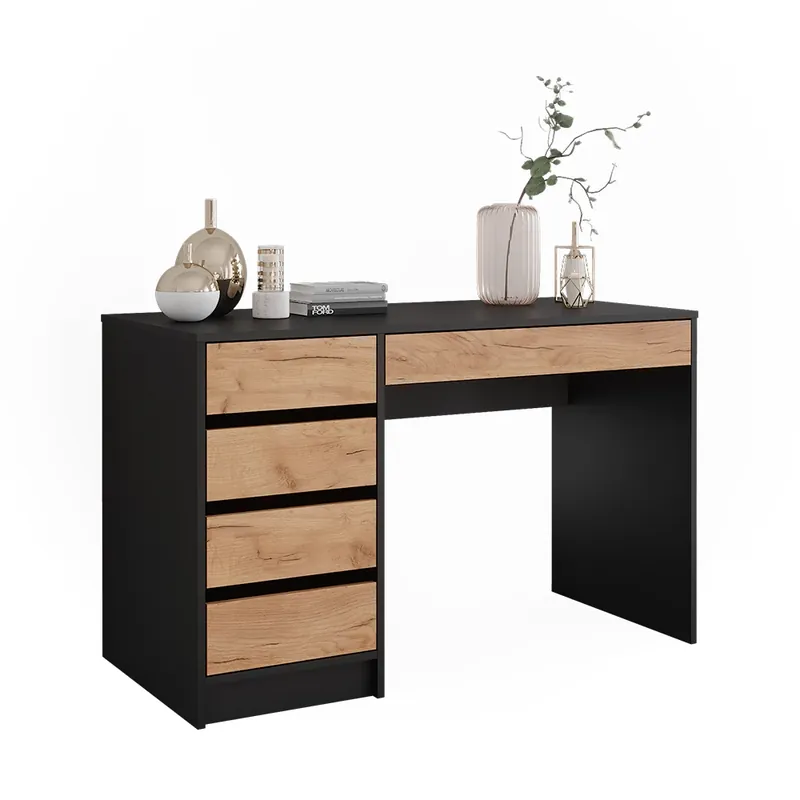 Ofertă limitată Masă de toaletă Sherry Stejar antracit/Goldkraft 120x75 cm Fără oglindă Vicco