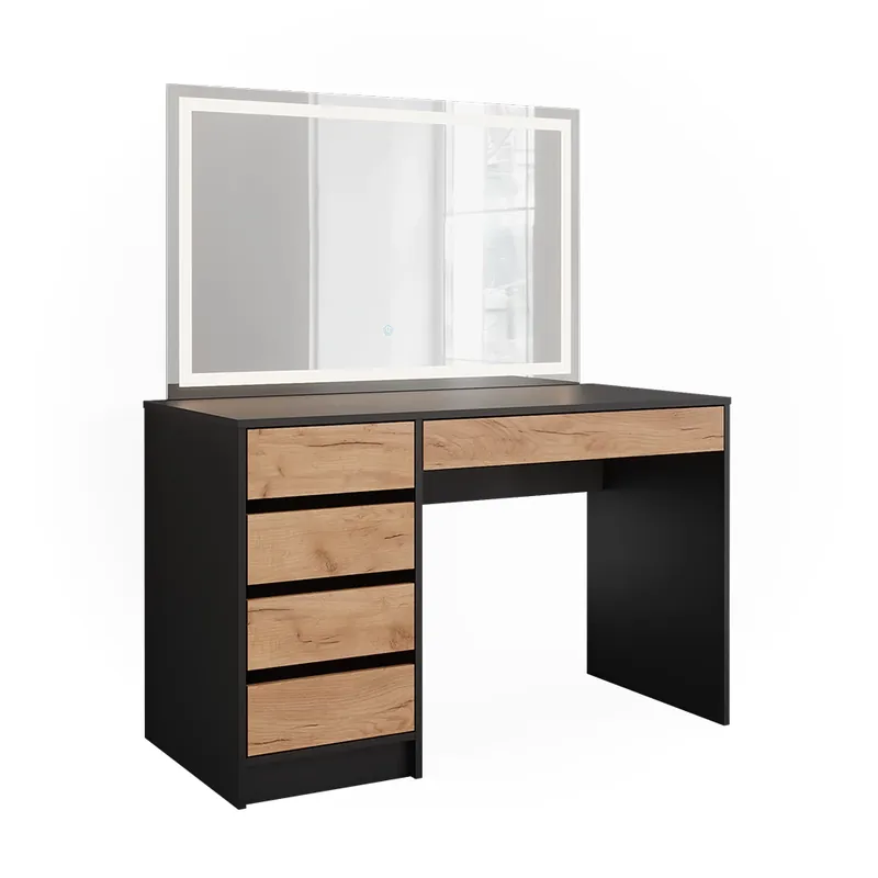 Masă de toaletă Sherry Stejar antracit/Goldkraft 120x75 cm cu oglindă LED Vicco Reducere specială