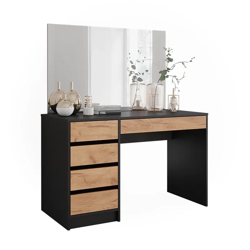 Preț redus Masă de toaletă Sherry Stejar antracit/Goldkraft 120x75 cm cu oglindă Vicco
