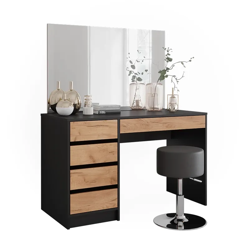 Masă de toaletă Sherry Stejar antracit/Goldkraft 120x75 cm cu oglindă și taburet Vicco Reducere specială