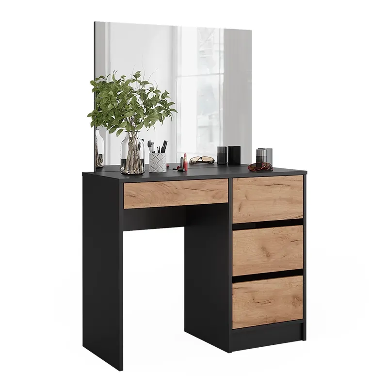 Livrare rapidă Masă de toaletă Sherry Stejar antracit/Goldkraft 90 cm cu oglindă Vicco