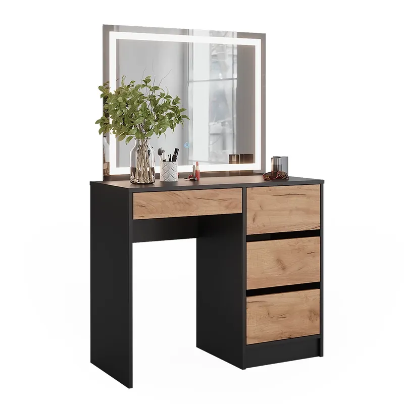 Masă de toaletă Sherry Stejar antracit/Goldkraft 90x75 cm cu oglindă LED Vicco Retur gratuit