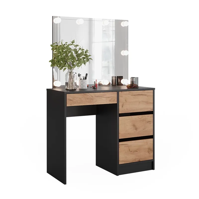 Masă de toaletă Sherry Stejar antracit/Goldkraft 90x75 cm cu oglindă și iluminare LED Vicco Noutate