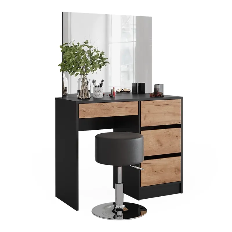 Retur ușor Masă de toaletă Sherry Stejar antracit/Goldkraft 90x75 cm cu oglindă și taburet Vicco