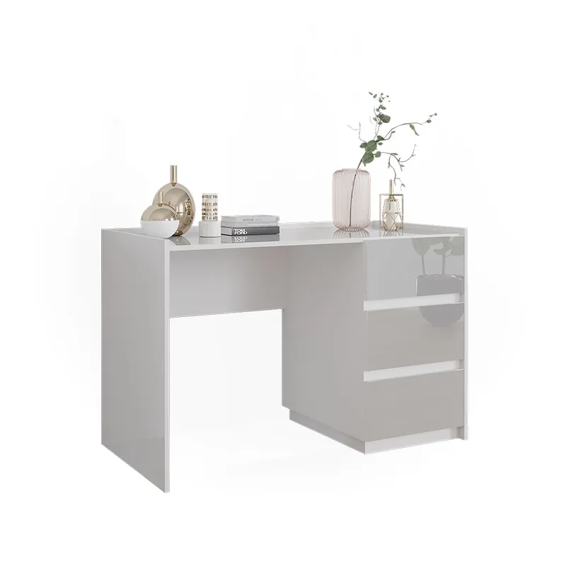 Disponibil imediat Masă de toaletă Marla Alb lucios ridicat 120 cm cu 3 sertare Vicco