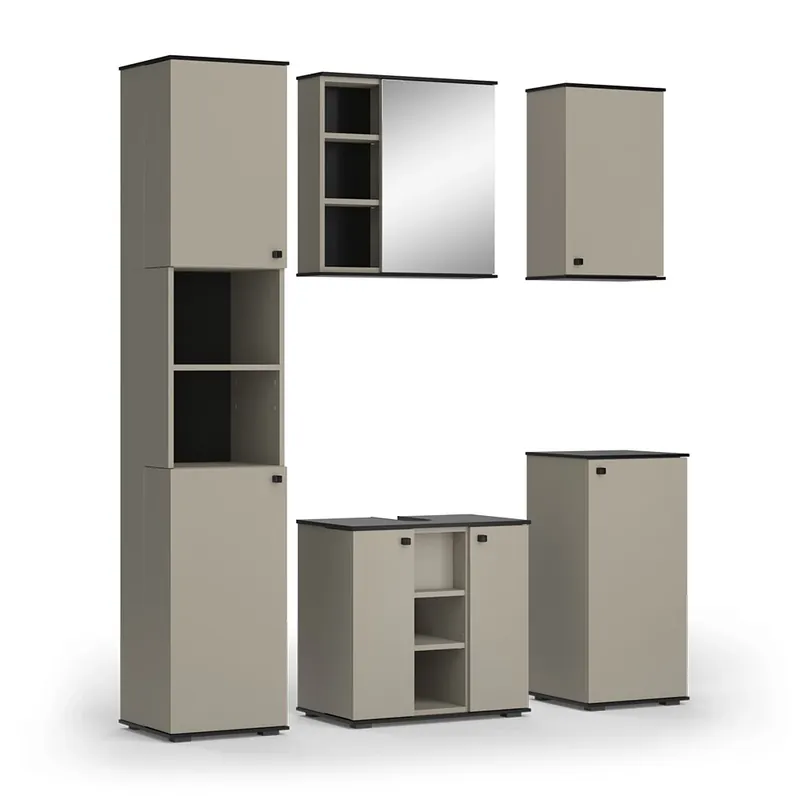 Set mobilier baie Joli Greige 5 părți Vicco Plată securizată