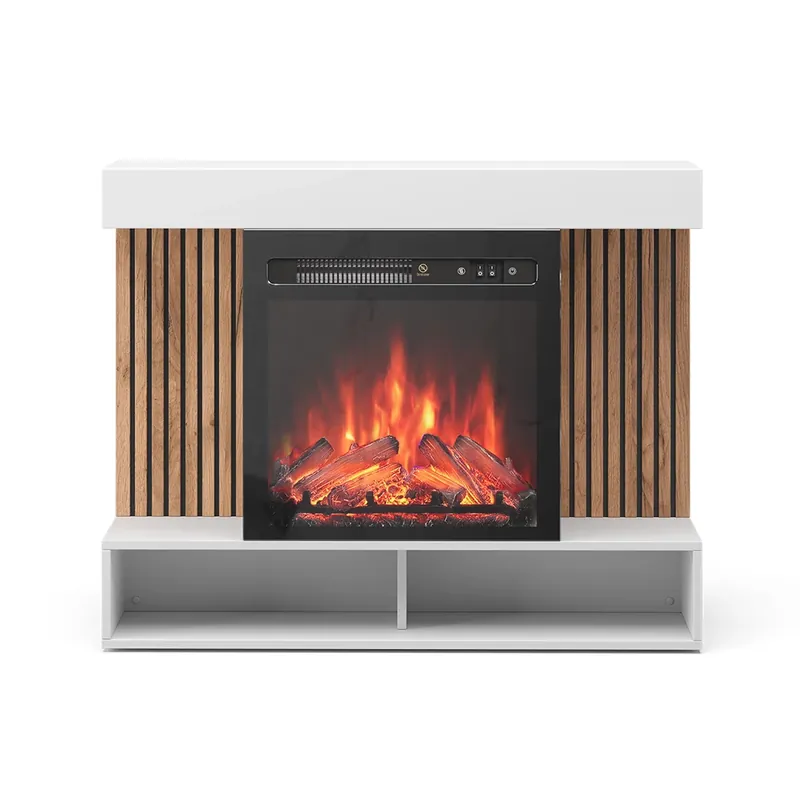 Șemineu electric Lynea Alb 100 cm cu efect de flacără realist și încălzitor de 1800W Vicco Premium