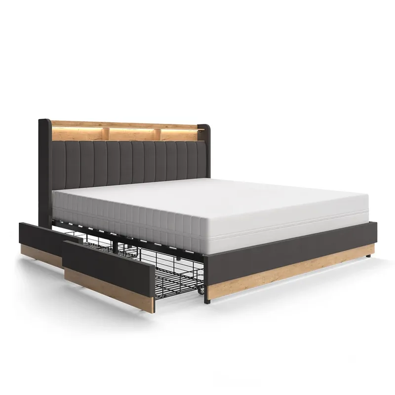 Pat tapițat Nura antracit 180x200 cm cu 4 sertare Vitalispa Livrare expres